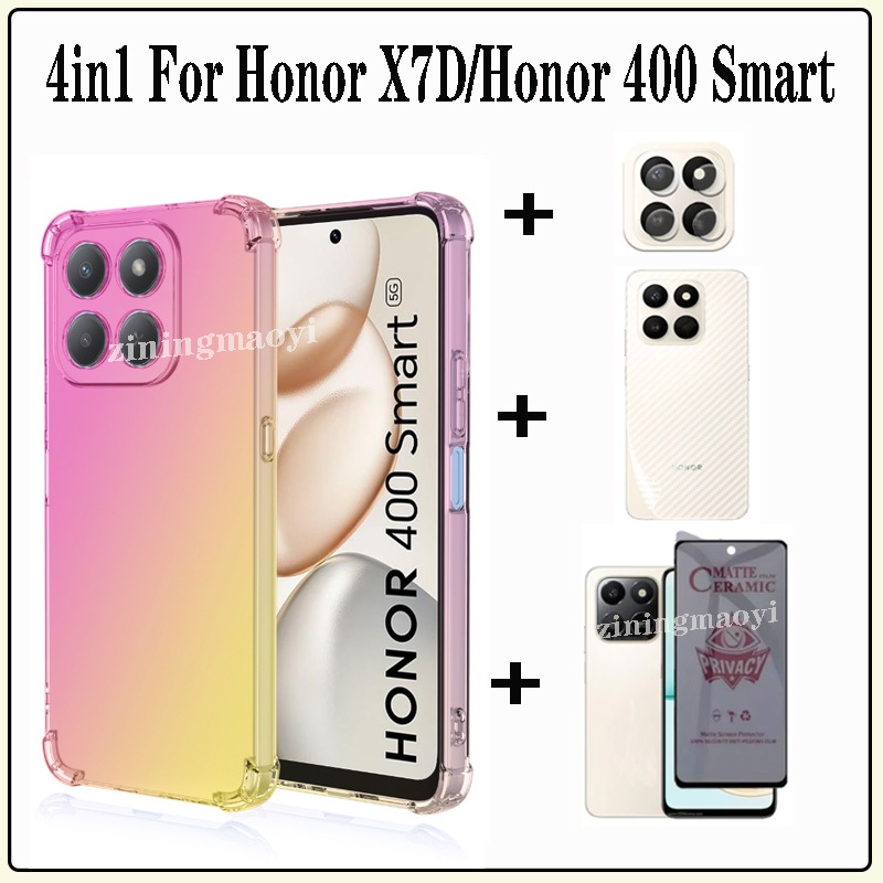 Ốp điện thoại chống sốc màu Gradient 4in1 Honor X7D cho Honor 400 Smart X7C Honor 200 Smart X6C X8C X6B X7B X8B X6A X8A Phim gốm chống nhìn trộm mềm + Phim ống kính + Phim mặt sau