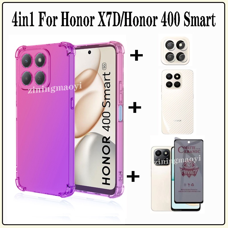 Ốp điện thoại chống sốc màu Gradient 4in1 Honor X7D cho Honor 400 Smart X7C Honor 200 Smart X6C X8C X6B X7B X8B X6A X8A Phim gốm chống nhìn trộm mềm + Phim ống kính + Phim mặt sau