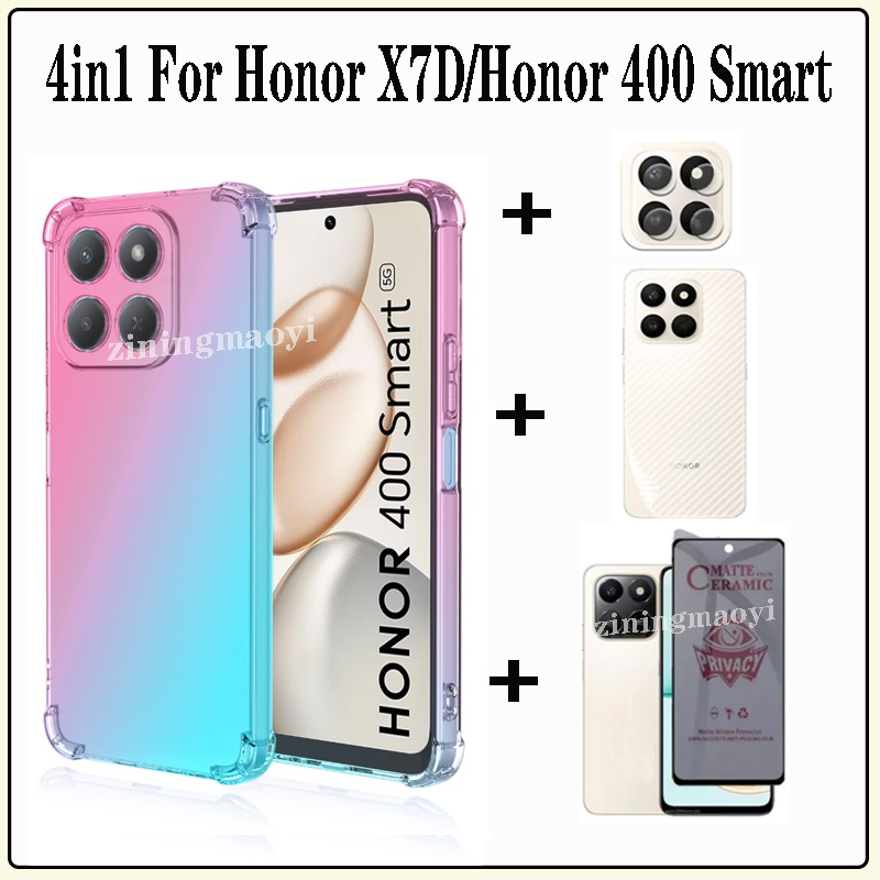 Ốp điện thoại chống sốc màu Gradient 4in1 Honor X7D cho Honor 400 Smart X7C Honor 200 Smart X6C X8C X6B X7B X8B X6A X8A Phim gốm chống nhìn trộm mềm + Phim ống kính + Phim mặt sau