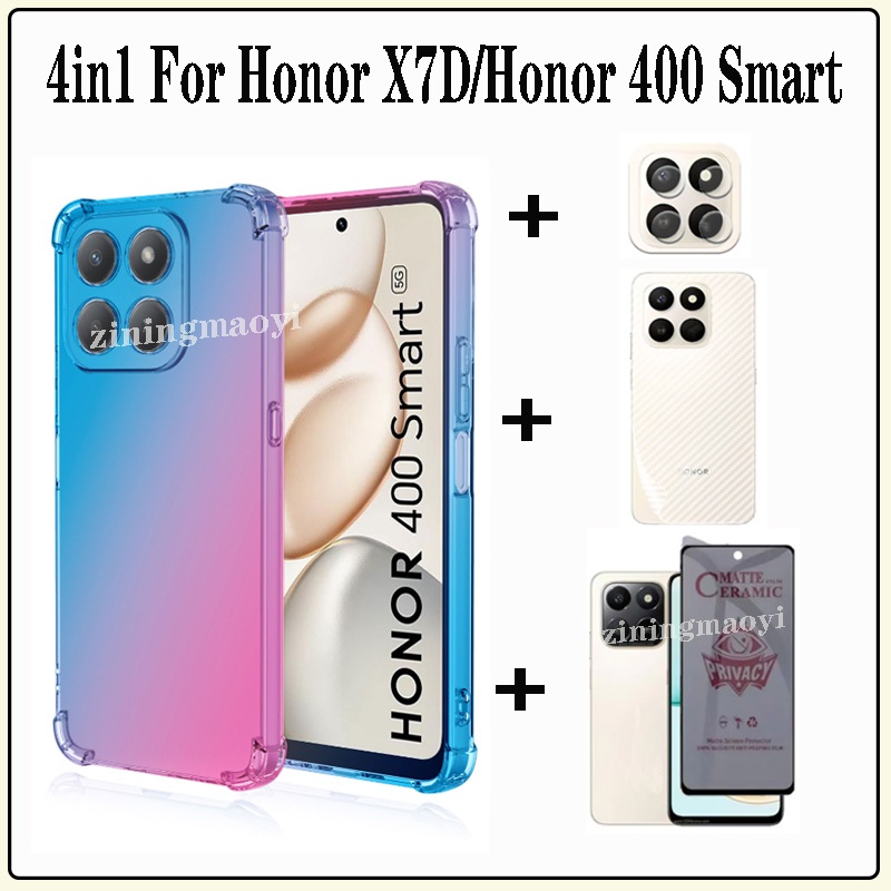 Ốp điện thoại chống sốc màu Gradient 4in1 Honor X7D cho Honor 400 Smart X7C Honor 200 Smart X6C X8C X6B X7B X8B X6A X8A Phim gốm chống nhìn trộm mềm + Phim ống kính + Phim mặt sau