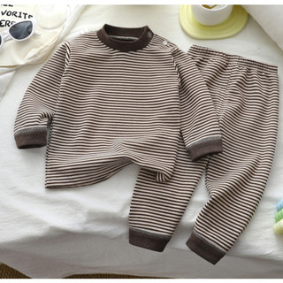 (6m-6Y) Bộ đồ lót giữ nhiệt bằng len lụa trẻ em bé trai bé gái mùa thu đông Quần áo ấm áp Quần dài sọc Đồ mặc nhà Bộ đồ ngủ