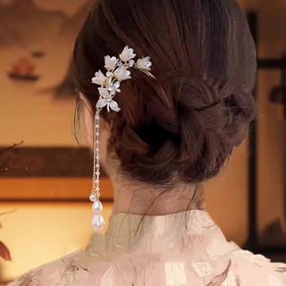 Kẹp tóc nữ cao cấp phong cách Trung Quốc với ngọc trai và tua rua, hình chữ U sang trọng