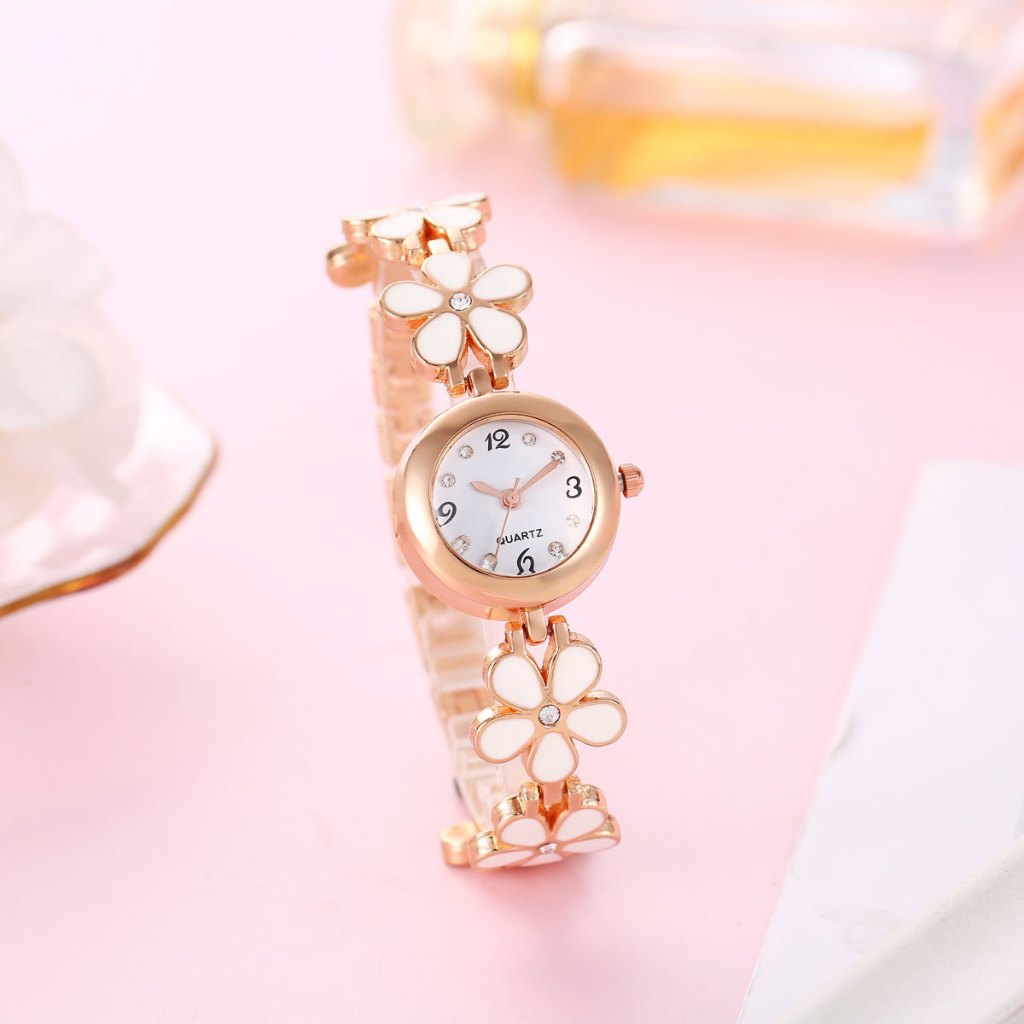 Bộ 5 Đồng Hồ Nữ Quà Tặng Kèm Vòng Tay Vòng Cổ Bông Tai Nhẫn Kim Cương Dây Kim Loại Đồng Hồ Nữ (Không Hộp)