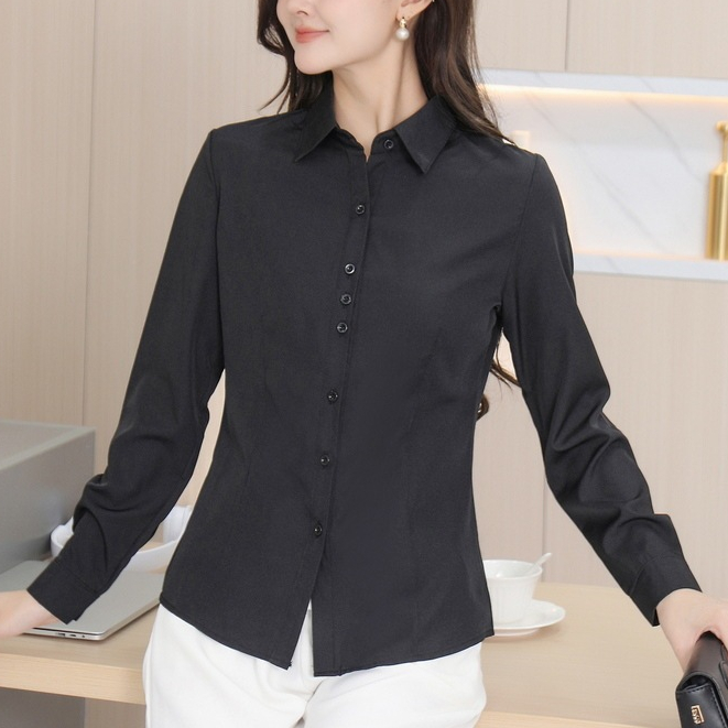 Màu đen 8 màu s-xxl Slim màu tím Áo sơ mi bảo vệ với nhiều nút hơn cho sự riêng tư Nữ dài tay mặc công sở Quần áo công sở Áo sơ mi cỡ nhỏ trang trọng