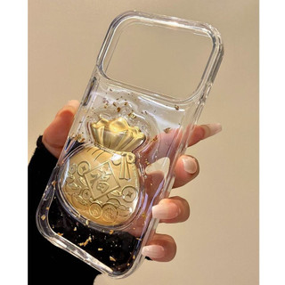 3D Lucky Fortune Túi Lấp Lánh Sequin Trong Suốt Ốp Lưng Điện Thoại iPhone 17Promax 17Pro 16Promax 11 12 13 14 15 Pro Max 16Plus Chống Sốc Nam Nữ Vỏ Di Động