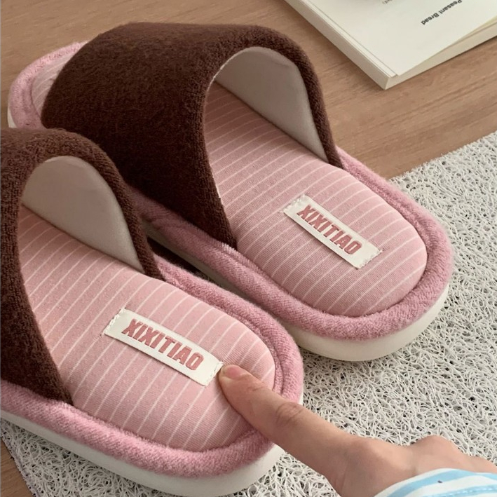XIXITIAO Cotton Vải Lanh Dép Retro Sọc Thu Đông Đơn Giản Nam Nữ Cặp Đôi Nhà Thoải Mái Phong Cách Mới