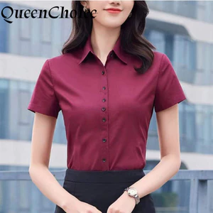 Áo sơ mi nữ tay ngắn màu rượu vang đỏ, bền đẹp, dành cho nữ văn phòng