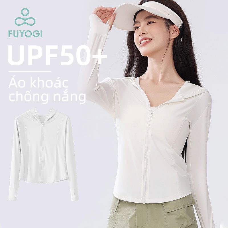 Áo khoác chống nắng dài tay FUYOGI có mũ trùm đầu lỗ ngón tay cái SPF50 + Áo khoác thể thao nhẹ & thoáng khí ngoài trời