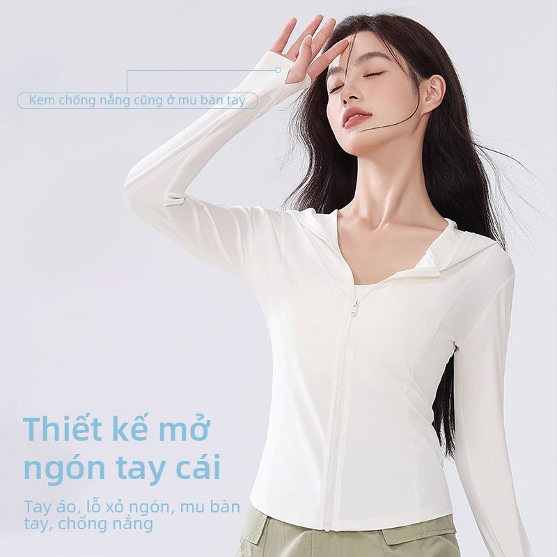 Áo khoác chống nắng dài tay FUYOGI có mũ trùm đầu lỗ ngón tay cái SPF50 + Áo khoác thể thao nhẹ & thoáng khí ngoài trời