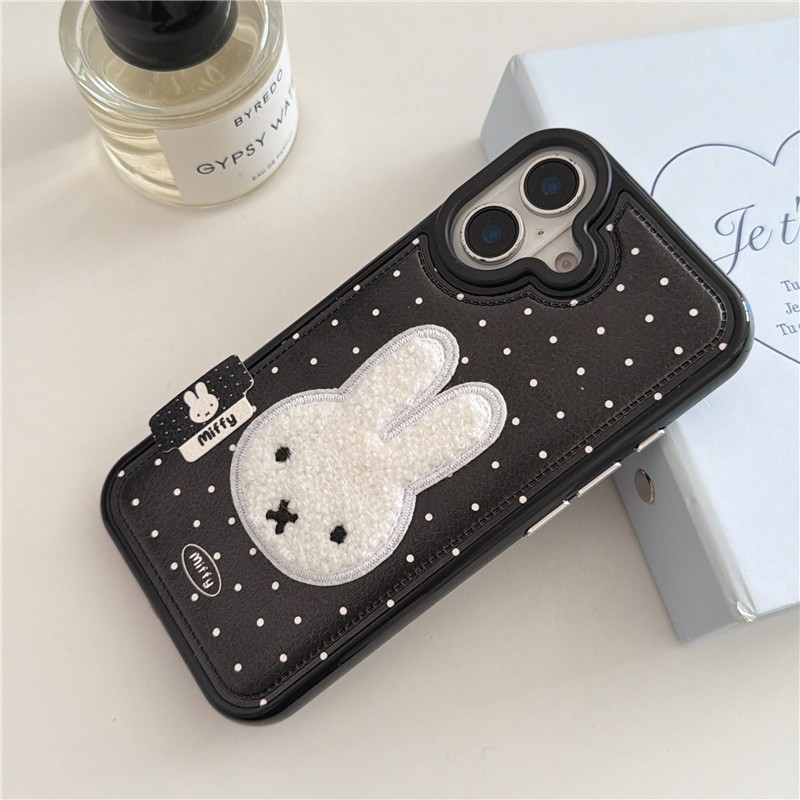 Ốp lưng iPhone 17 Pro max 16 Pro max Chấm bi họa tiết thỏ PU materia Vỏ điện thoại