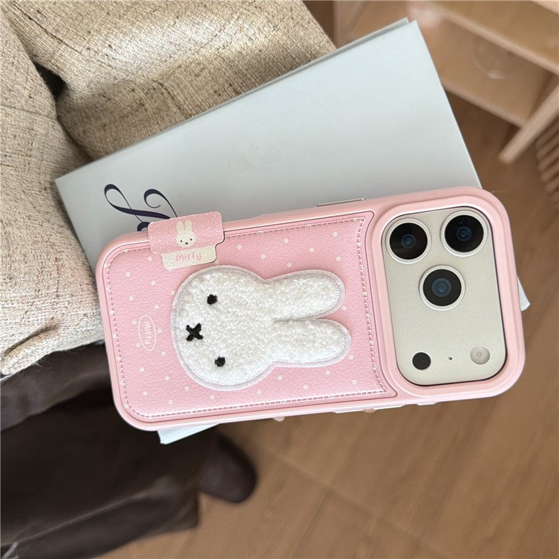 Ốp lưng iPhone 17 Pro max 16 Pro max Chấm bi họa tiết thỏ PU materia Vỏ điện thoại