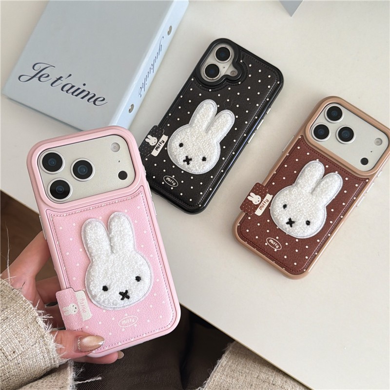 Ốp lưng iPhone 17 Pro max 16 Pro max Chấm bi họa tiết thỏ PU materia Vỏ điện thoại