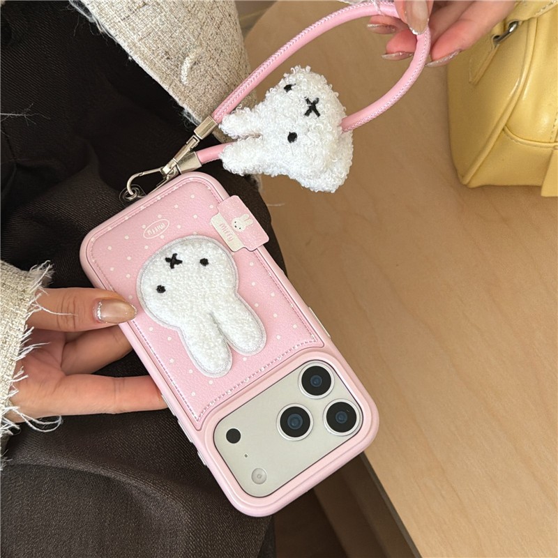 Ốp lưng iPhone 17 Pro max 16 Pro max Chấm bi họa tiết thỏ PU materia Vỏ điện thoại