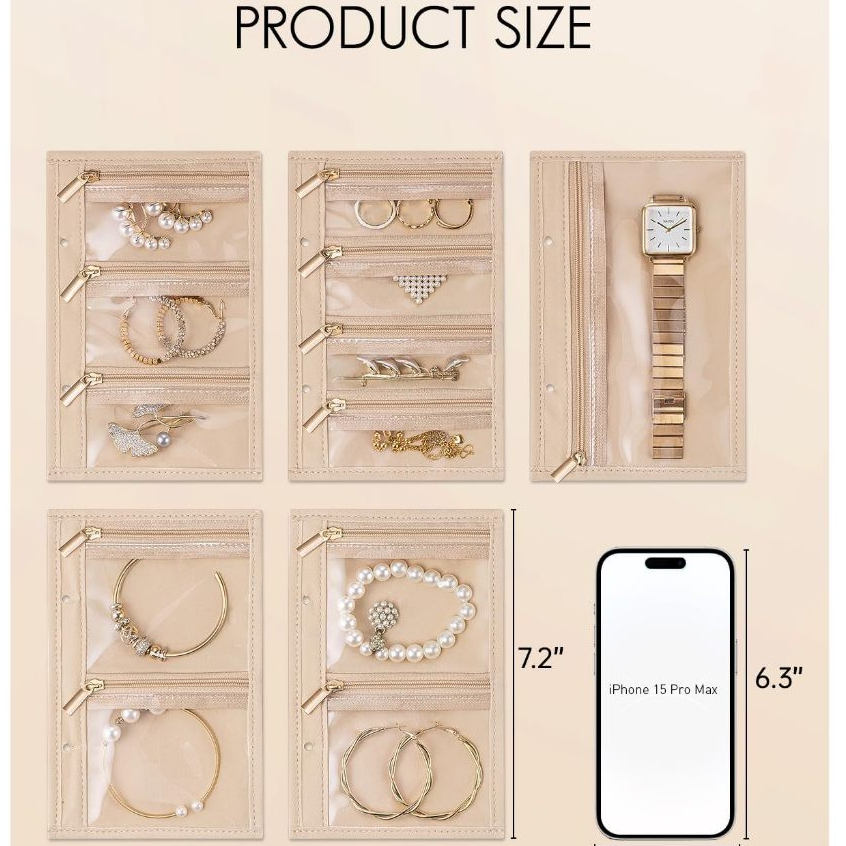 Túi đựng đồ trang sức du lịch CASEGRACE, Túi đựng đồ trang sức, 5 chiếc Túi dây kéo nhung trong suốt cho chuyến đi công tác Trang sức tổ chức cho hộp nhẫn bông tai