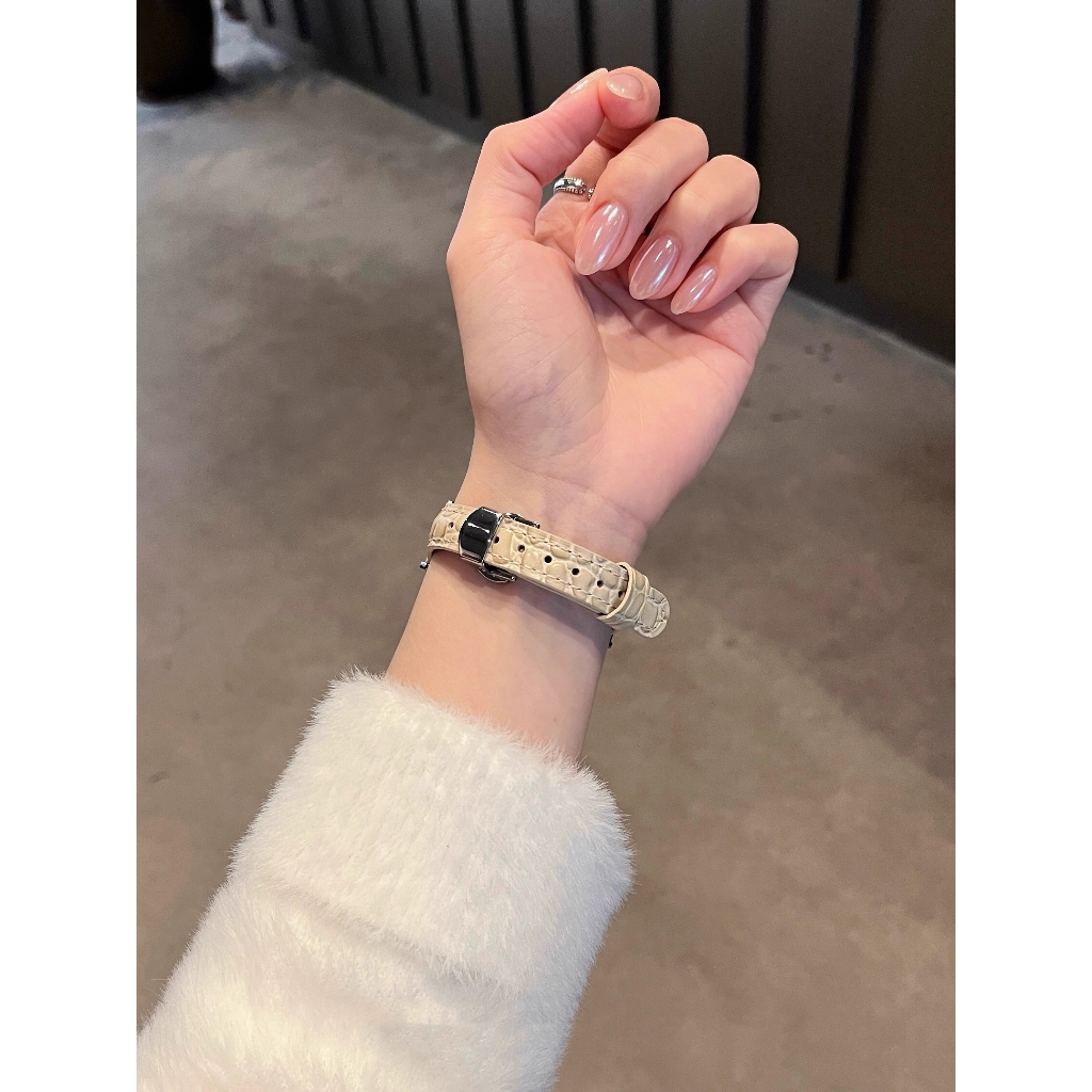Nữ Hình Chữ T Họa Tiết Cá Sấu Khóa Bướm Dây Da Thật Thích Hợp Cho Apple Watch S11 SE3 Ultra3 S10 S9 S8 SE S7 S6 Ultra 49mm 46mm 42mm 40mm 44mm 41mm 45mm Dây Đeo Tay