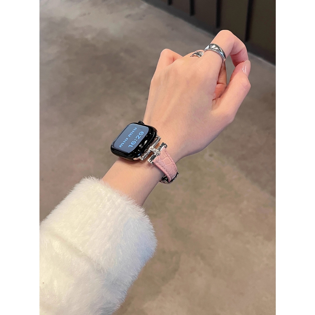 Nữ Hình Chữ T Họa Tiết Cá Sấu Khóa Bướm Dây Da Thật Thích Hợp Cho Apple Watch S11 SE3 Ultra3 S10 S9 S8 SE S7 S6 Ultra 49mm 46mm 42mm 40mm 44mm 41mm 45mm Dây Đeo Tay