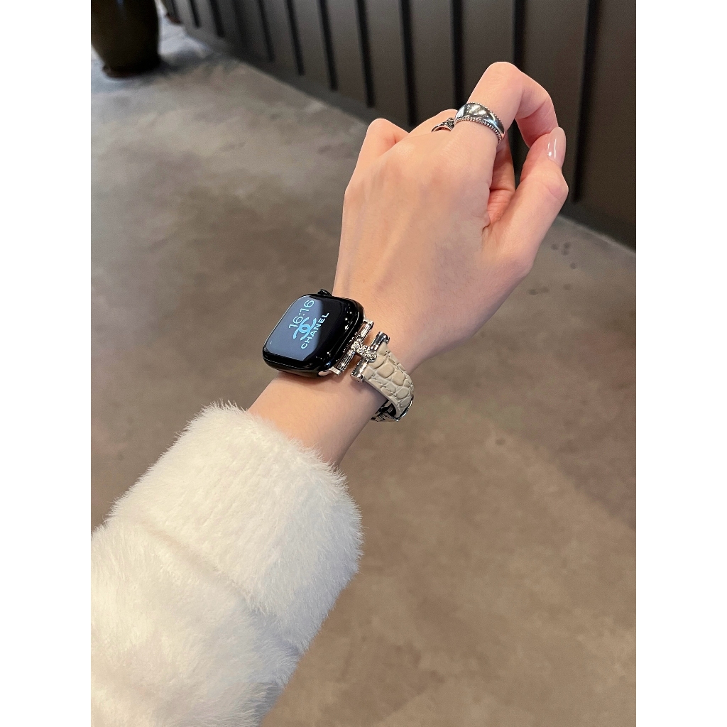 Nữ Hình Chữ T Họa Tiết Cá Sấu Khóa Bướm Dây Da Thật Thích Hợp Cho Apple Watch S11 SE3 Ultra3 S10 S9 S8 SE S7 S6 Ultra 49mm 46mm 42mm 40mm 44mm 41mm 45mm Dây Đeo Tay