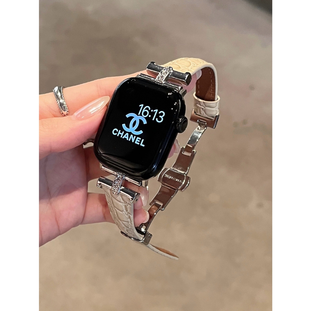 Nữ Hình Chữ T Họa Tiết Cá Sấu Khóa Bướm Dây Da Thật Thích Hợp Cho Apple Watch S11 SE3 Ultra3 S10 S9 S8 SE S7 S6 Ultra 49mm 46mm 42mm 40mm 44mm 41mm 45mm Dây Đeo Tay