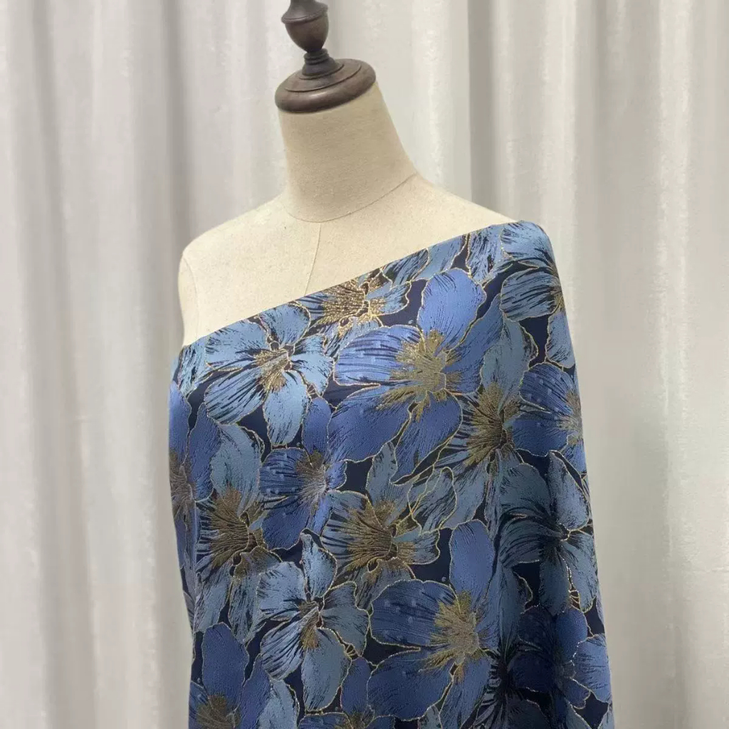 Phong cách mới màu xanh dệt vàng satin jacquard vải quần áo áo áo sơ mi vải sườn xám vải tự làm thủ công 50x150cm TJ6031