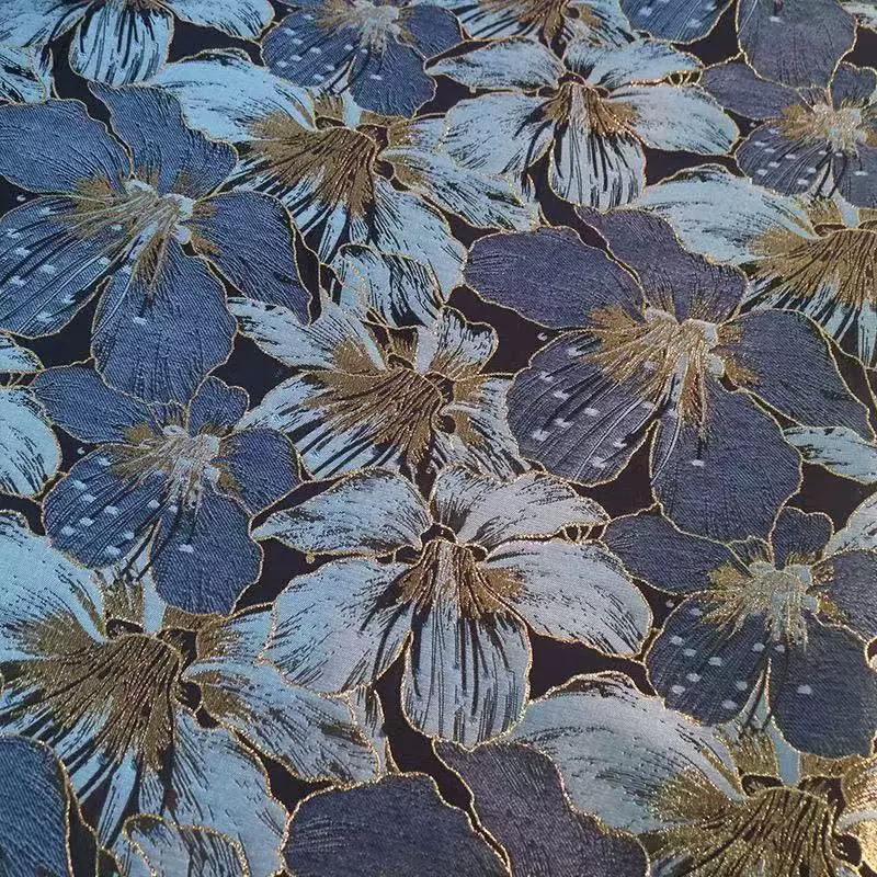 Phong cách mới màu xanh dệt vàng satin jacquard vải quần áo áo áo sơ mi vải sườn xám vải tự làm thủ công 50x150cm TJ6031