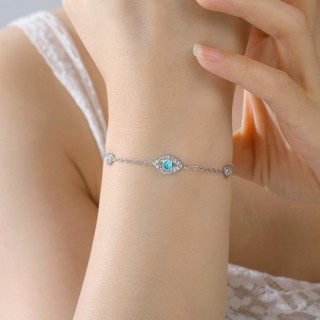 Vòng tay mắt quỷ thép không gỉ với đá ngọc lam và kim cương hình trái tim - Quà tặng sang trọng