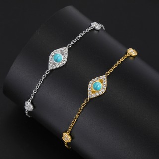 Vòng tay mắt quỷ thép không gỉ với đá ngọc lam và kim cương hình trái tim - Quà tặng sang trọng