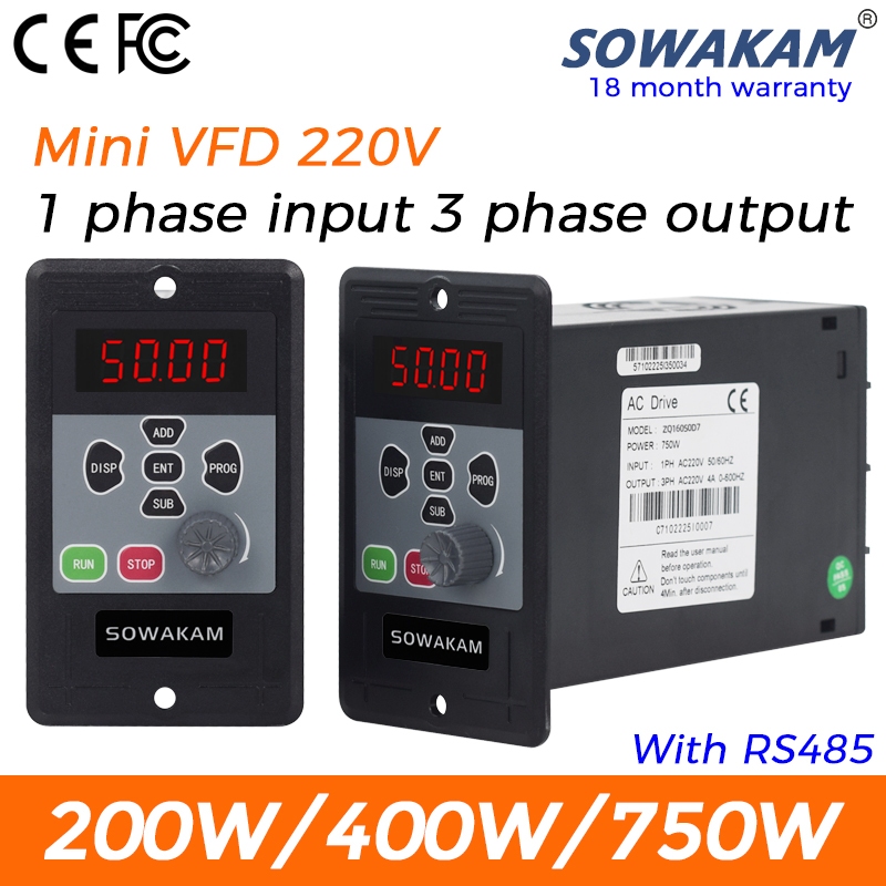 Mini VFD 220V 200W 400W 750W Đầu Vào 1Pha 220V Đầu Ra 3ph 220V Bộ Điều ...