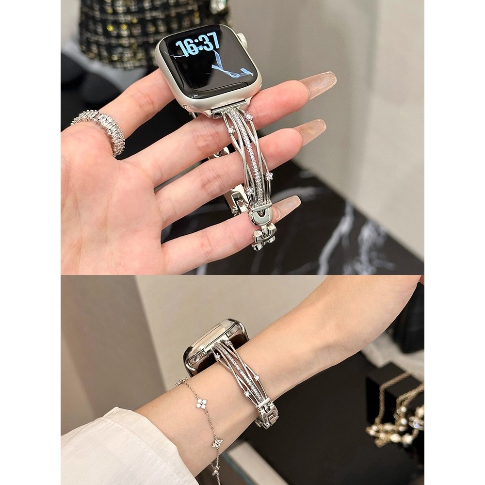Dây đeo vòng tay rỗng kim cương Flash phù hợp cho Apple Watch S11 SE3 Ultra3 S10 S9 S8 SE S7 S6 Ultra 49mm 46mm 42mm 40mm 44mm 41mm 45mm Dây đeo cổ tay