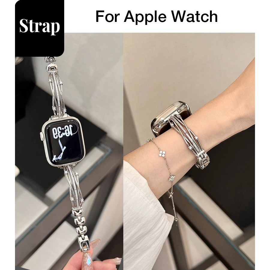 Dây đeo vòng tay rỗng kim cương Flash phù hợp cho Apple Watch S11 SE3 Ultra3 S10 S9 S8 SE S7 S6 Ultra 49mm 46mm 42mm 40mm 44mm 41mm 45mm Dây đeo cổ tay