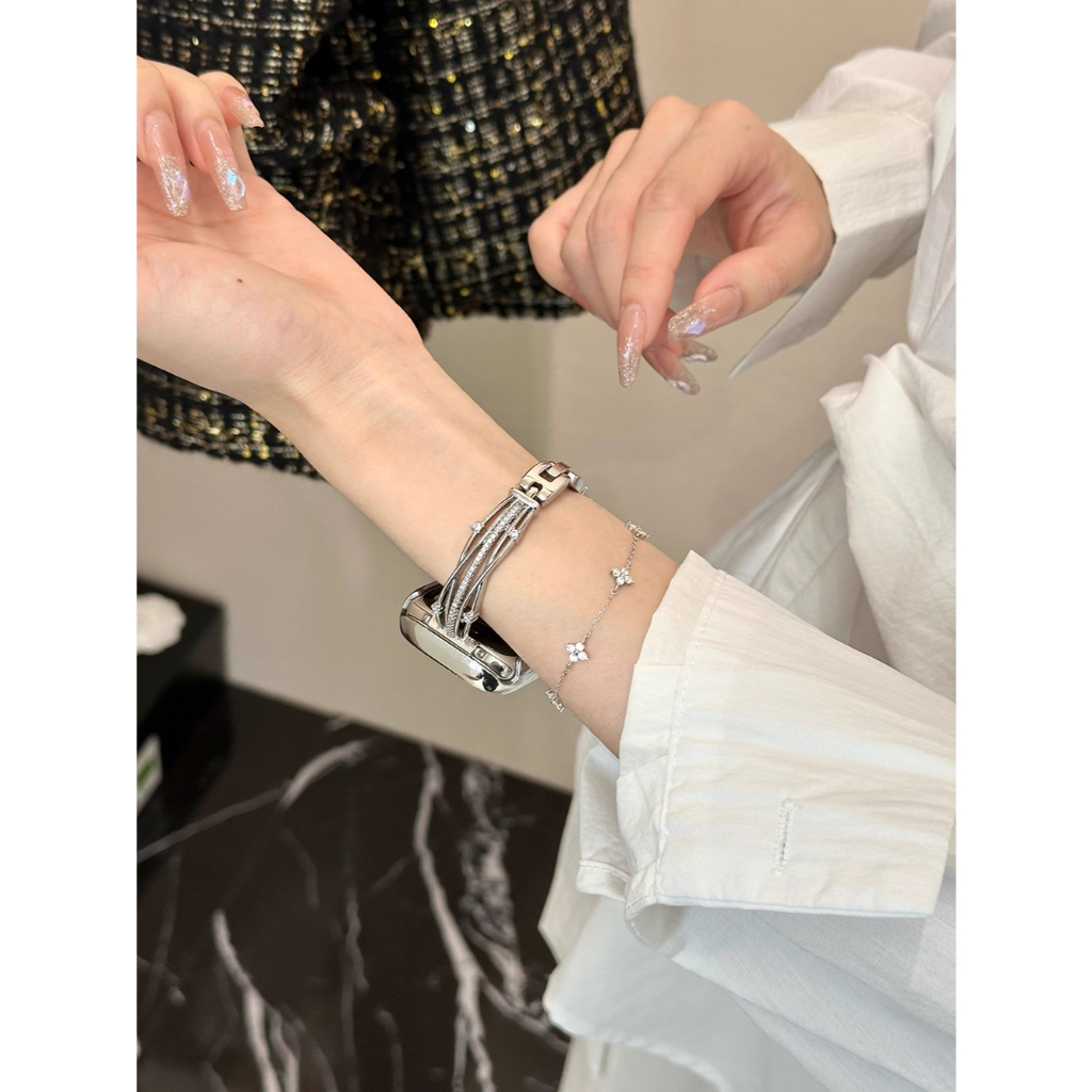 Dây đeo vòng tay rỗng kim cương Flash phù hợp cho Apple Watch S11 SE3 Ultra3 S10 S9 S8 SE S7 S6 Ultra 49mm 46mm 42mm 40mm 44mm 41mm 45mm Dây đeo cổ tay