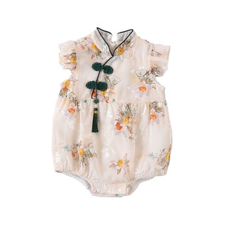 Đầm Qipao Trung Quốc hoa cho bé gái sơ sinh - Váy lễ hội mềm mượt có nút ếch & tua rua (0-24M)