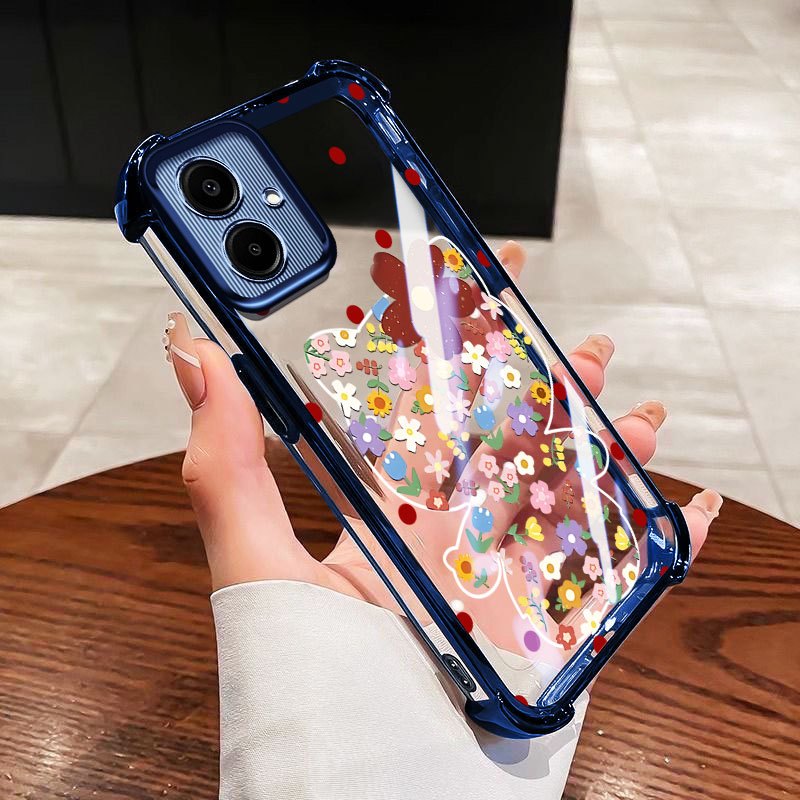 Vỏ YBD Cho Samsung Galaxy A07 A06 A03 A04 A05 A04E F04 M04 A042F M05 F05 A03 Core A04 Core A032F Hoa KT Phong Cách Hoạt Hình Mạ Điện Trong Suốt Góc Chống Rơi
