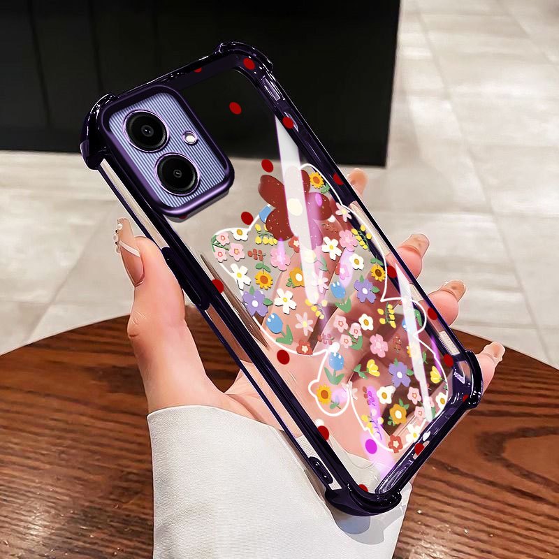 Vỏ YBD Cho Samsung Galaxy A07 A06 A03 A04 A05 A04E F04 M04 A042F M05 F05 A03 Core A04 Core A032F Hoa KT Phong Cách Hoạt Hình Mạ Điện Trong Suốt Góc Chống Rơi