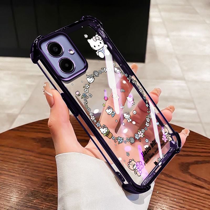 Vỏ YBD Cho Samsung Galaxy A07 A06 A03 A04 A05 A04E F04 M04 A042F M05 F05 A03 Core A04 Core A032F Hoa KT Phong Cách Hoạt Hình Mạ Điện Trong Suốt Góc Chống Rơi