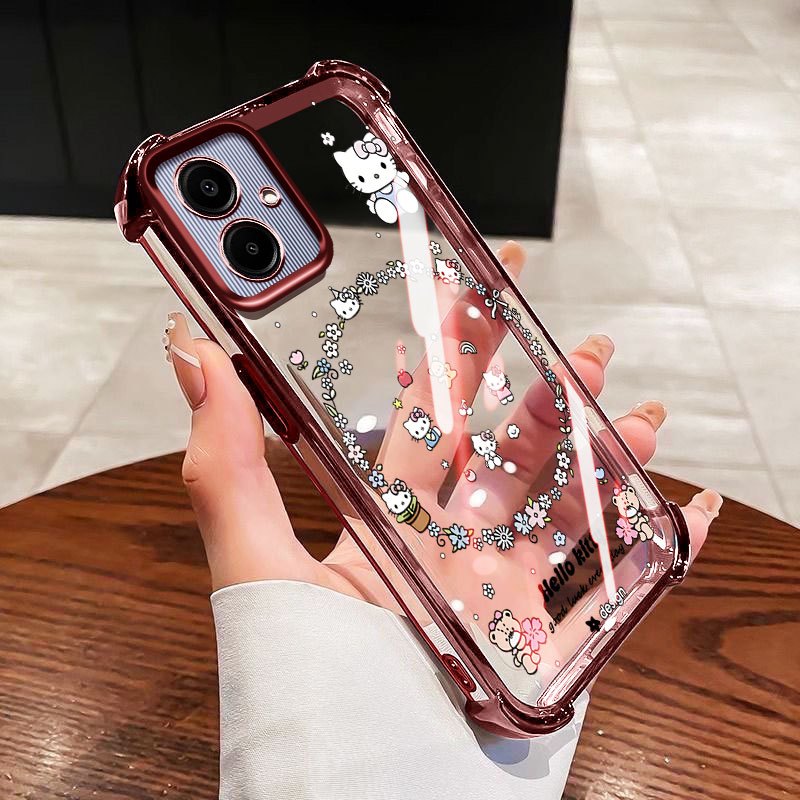 Vỏ YBD Cho Samsung Galaxy A07 A06 A03 A04 A05 A04E F04 M04 A042F M05 F05 A03 Core A04 Core A032F Hoa KT Phong Cách Hoạt Hình Mạ Điện Trong Suốt Góc Chống Rơi
