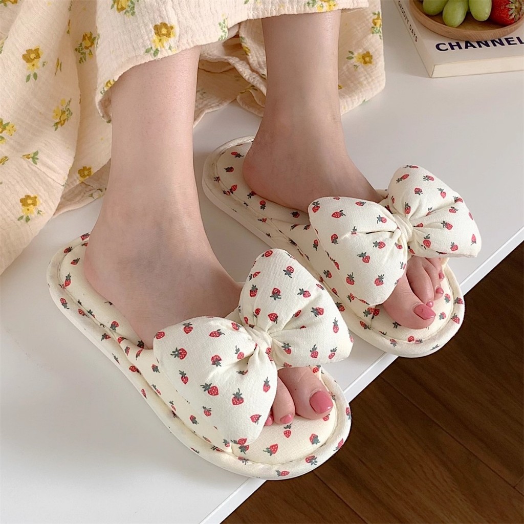 XIXITIAO Dép Casual Thoải Mái Nữ Dễ Thương Bốn Mùa Vải Lanh Đa Năng Nơ Hoa