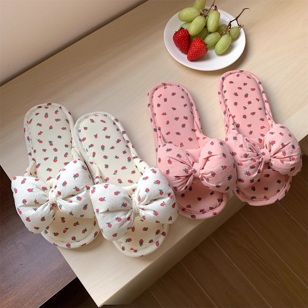XIXITIAO Dép Casual Thoải Mái Nữ Dễ Thương Bốn Mùa Vải Lanh Đa Năng Nơ Hoa