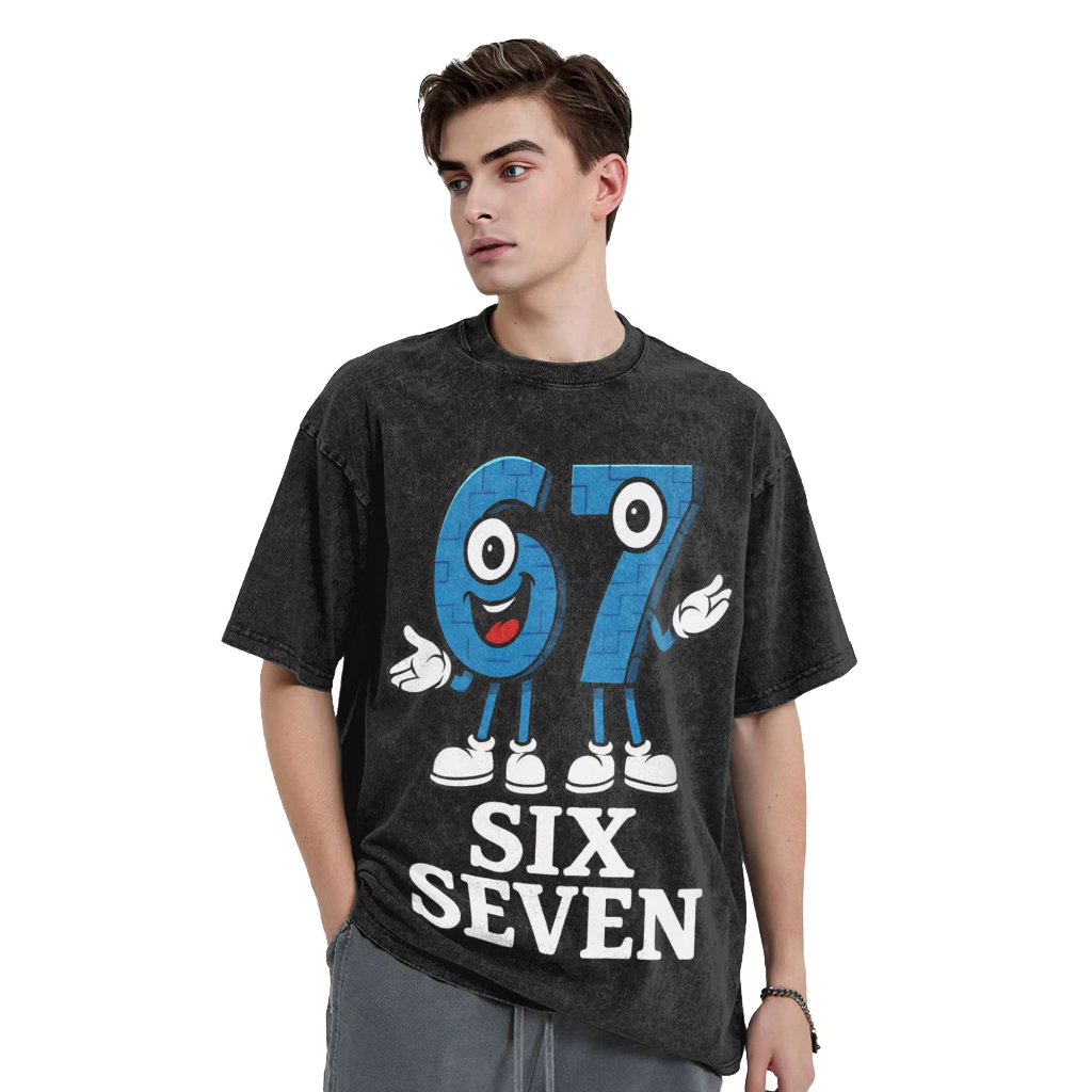 Hip Hop 67 Six Seven 6-7 Fun Ý Brainrot Retro Áo thun Cotton in hình nam