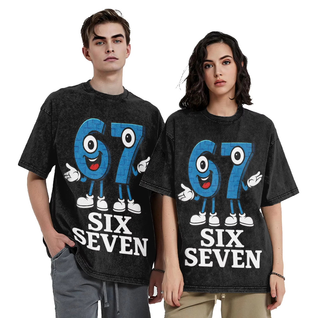 Hip Hop 67 Six Seven 6-7 Fun Ý Brainrot Retro Áo thun Cotton in hình nam