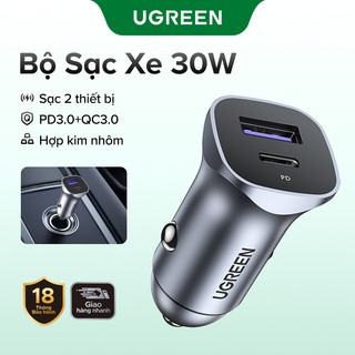 UGREEN 30W Sạc Xe Hơi Cổng Kép QC 3.0 Sạc Nhanh Cho iPhone 13 12 Xiaomi Huawei Samsung Supercharge Type C Char
