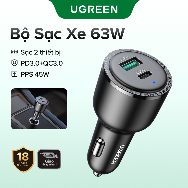 Tẩu sạc Ugreen 63W 18W 36W PD QC thích hợp cho Samsung PPS iPhone 18 17 Pro Max Huawei Mate 40