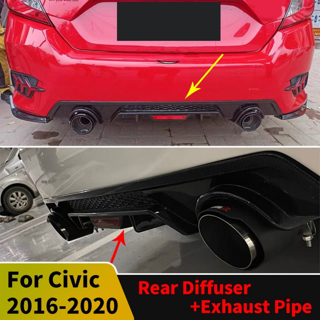 Body Kit Viền Tạo Kiểu Tái Trang Bị Bên Phía Sau Khuếch Tán Ống Xả Đuôi Điều Chỉnh Phụ Kiện Dành Cho Xe Honda Civic 10th Gen 2016 2017 2018 2019 2020 Sedan Trang Trí / Sửa Đổi Phần