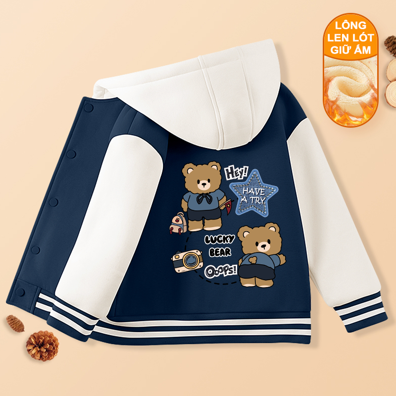 W.G.Q Áo khoác Bomber bé trai / bé gái, lớp lót lông cừu dày ấm áp thoải mái khi in, Áo Hoodie thời trang phù hợp