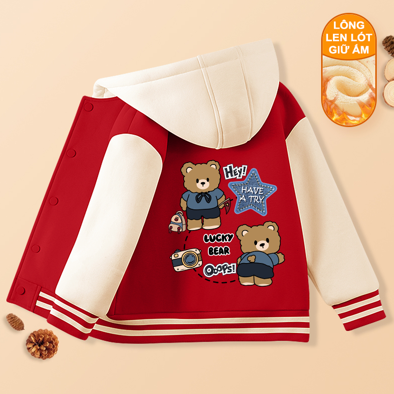 W.G.Q Áo khoác Bomber bé trai / bé gái, lớp lót lông cừu dày ấm áp thoải mái khi in, Áo Hoodie thời trang phù hợp