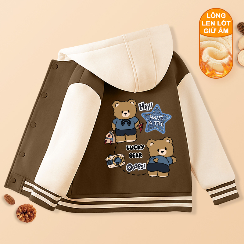 W.G.Q Áo khoác Bomber bé trai / bé gái, lớp lót lông cừu dày ấm áp thoải mái khi in, Áo Hoodie thời trang phù hợp