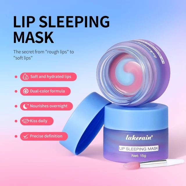 Mặt nạ ngủ môi Lakerain Blueberry, Mặt nạ môi qua đêm, Son dưỡng dưỡng dạng xoáy kép để giảm nếp nhăn, dưỡng ẩm và dưỡng ẩm cho da nứt nẻ khô với Vitamin C và bơ hạt mỡ
