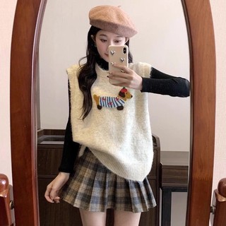 Áo vest dệt kim hoạt hình nữ dáng rộng và giảm béo không tay