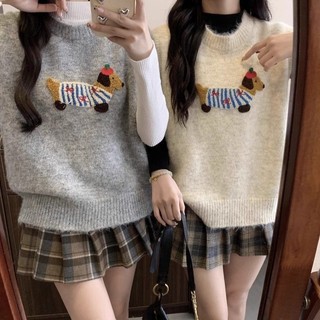 Áo vest dệt kim hoạt hình nữ dáng rộng và giảm béo không tay