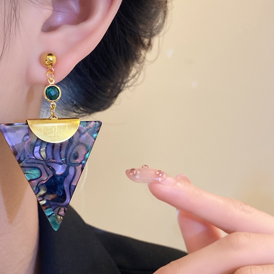 Bông Tai Kim Bạc Hình Tam Giác Acetate Phong Cách Retro, Sang Trọng
