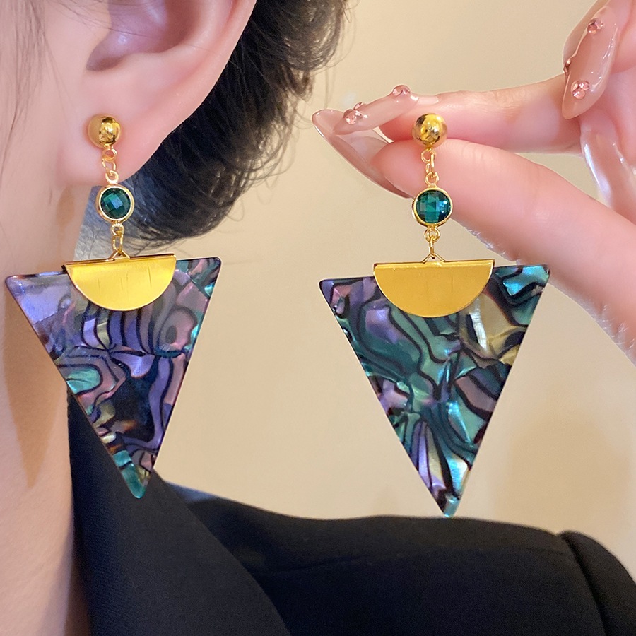 Bông Tai Kim Bạc Hình Tam Giác Acetate Phong Cách Retro, Sang Trọng